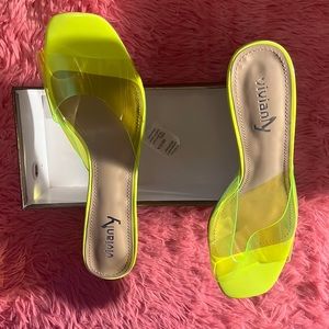 Women clear peep toe lemon yellow